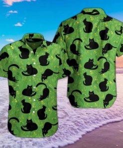 Black Cat With Flowers Hawaiian Shirt