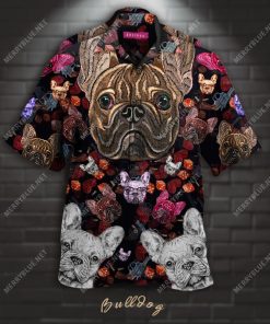 Bulldog Embroidery Short Sleeve Button Up