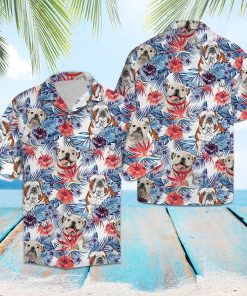 Bulldog Hibiscus Flower Casual Button-Up Shirt