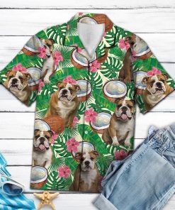 Bulldog Tropical Coconut 3D Print Hawaiian Shirt