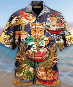 But First Ramen And Cats Short Sleeve Button Up