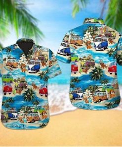 Camping Car With Dog On The Beach Casual Button-Up Shirt Camping Car With Dog On The Beach Casual Button-Up Shirt