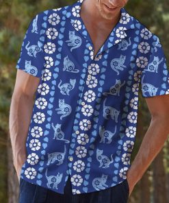 Cat Blue Floral Hawaiian Shirt