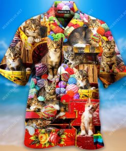 Cat Love Knitting And Playing With Yarn 3D Print Hawaiian Shirt