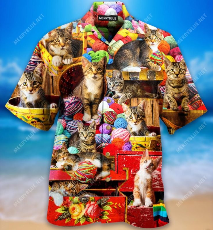 Cat Love Knitting And Playing With Yarn 3D Print Hawaiian Shirt