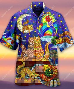 Cat Stained Glass On The Roof Aloha Shirt