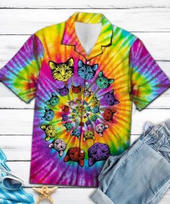 Cat Tie Dye Hawaiian Shirt