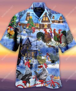 Chickens Merry Christmas Short Sleeve Button Up