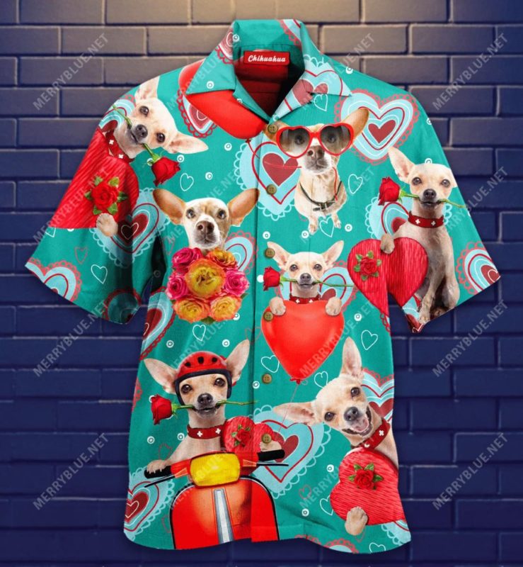 Chihuahua Happy Valentines Day 3D Print Hawaiian Shirt