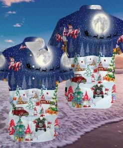 Christmas Night Sky Gnomes Short Sleeve Button Up