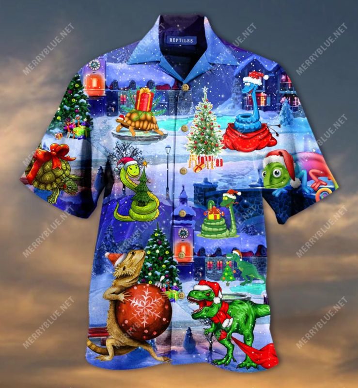 Christmas Reptiles Casual Button-Up Shirt
