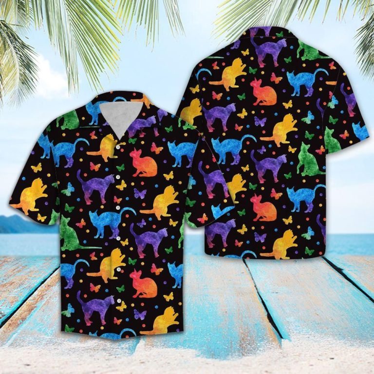 Colorful Cat 3D Print Hawaiian Shirt
