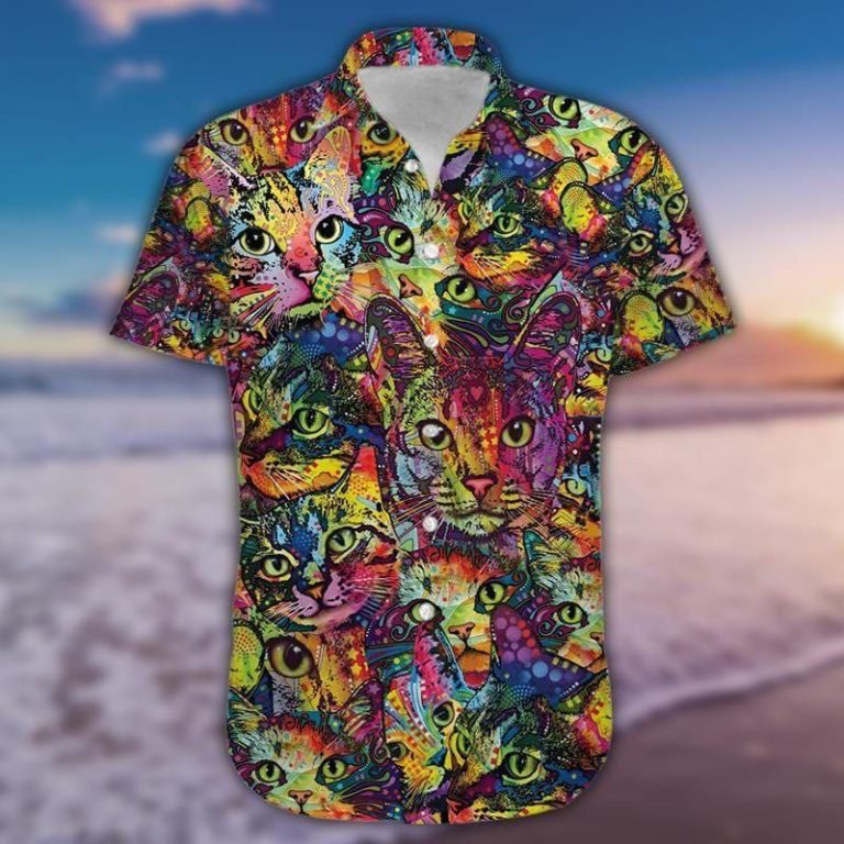 Colorful Cat Art 3D Print Hawaiian Shirt