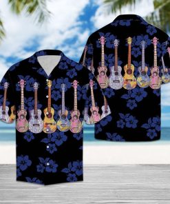 Colorful Ukulele For Vacation Short Sleeve Button Up