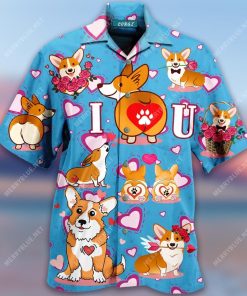 Corgi Happy Valentine’S Day Short Sleeve Button Up