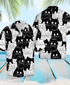 Cute Black And White Cat Hawaiian Shirt