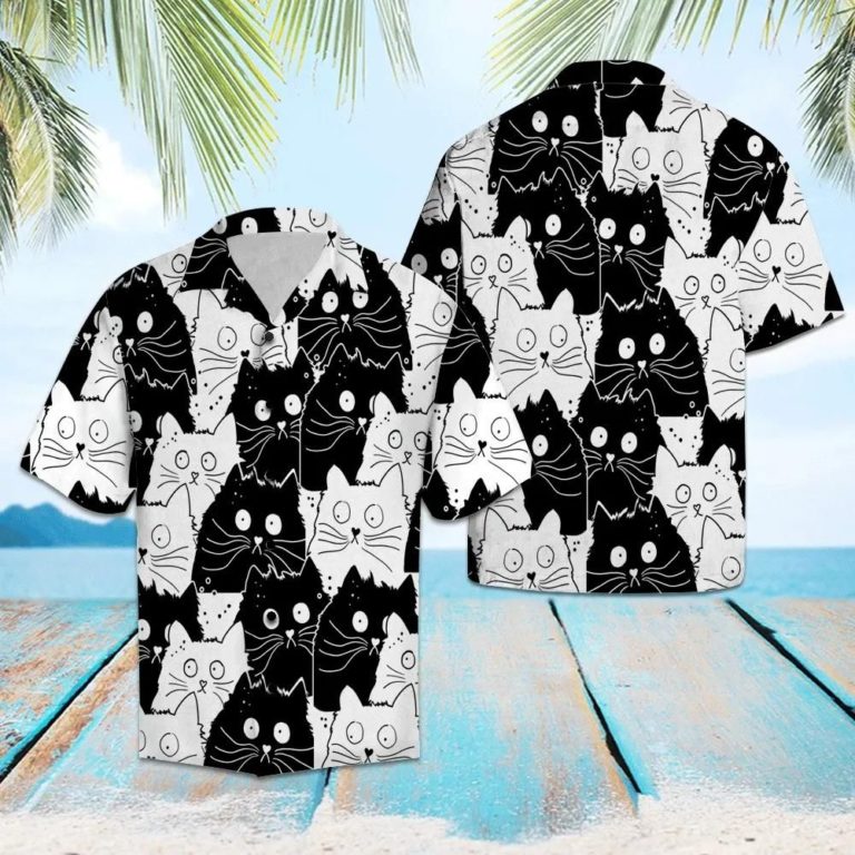 Cute Black And White Cat Hawaiian Shirt