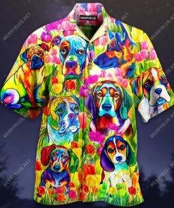 Dogs In The Flower Garden Hawaiian Shirt