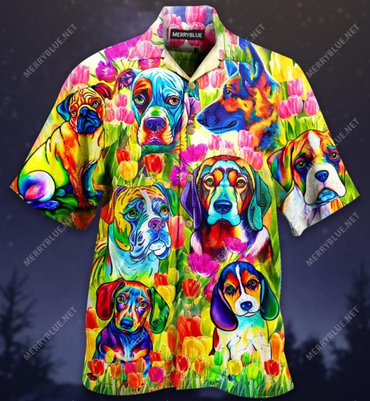 Dogs In The Flower Garden Hawaiian Shirt