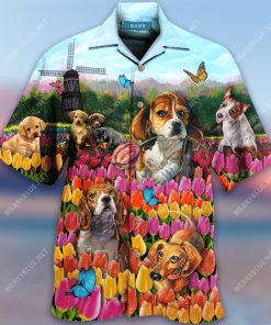 Dogs Love Romantic Tulip Garden Aloha Shirt