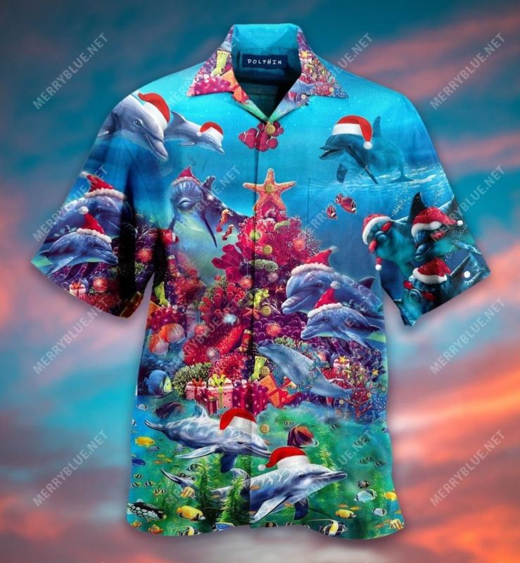 Dolphin Merry Christmas 3D Print Hawaiian Shirt