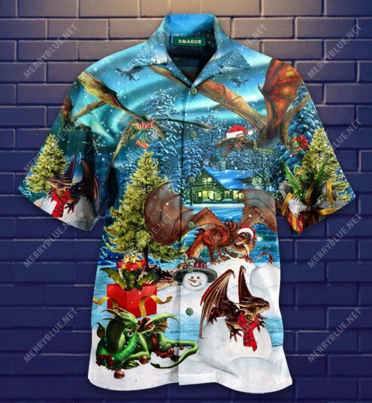 Dragon Merry Christmas Casual Button-Up Shirt