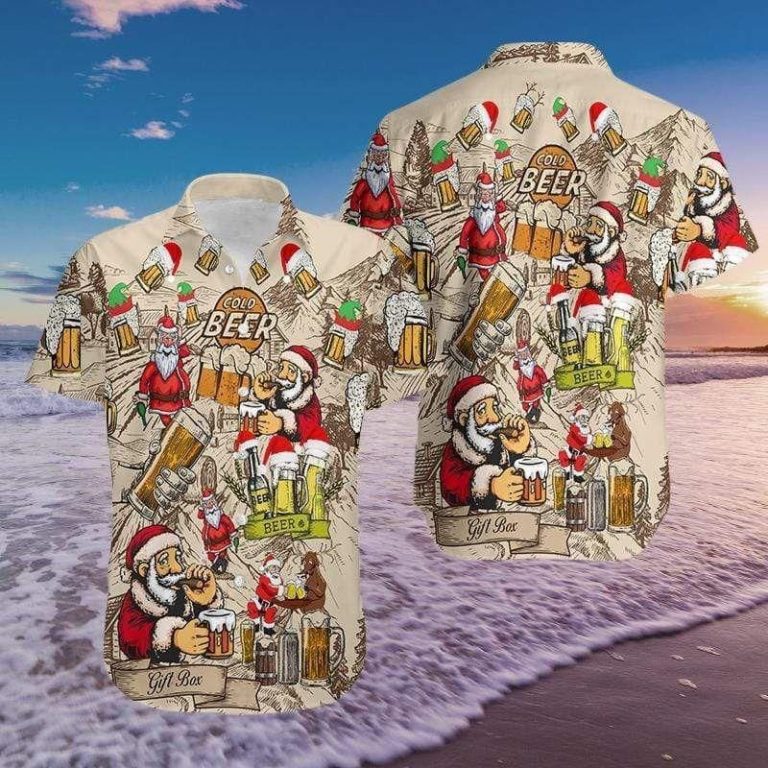 Drinking Beer With Santa Claus Christmas Hawaiian Shirt