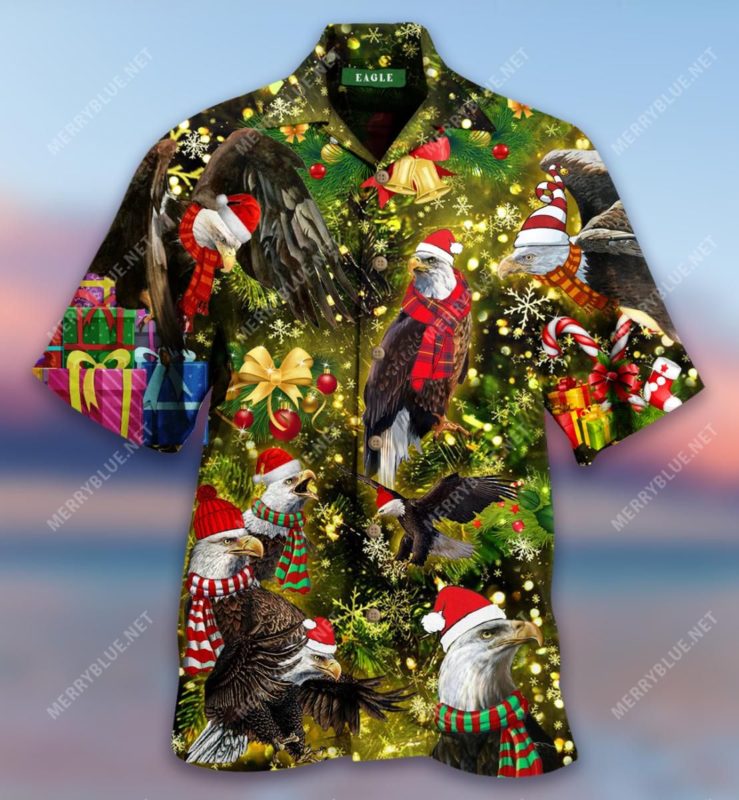 Eagles With Christmas Short Sleeve Button Up