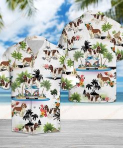 English Springer Spaniel Vacation Short Sleeve Button Up