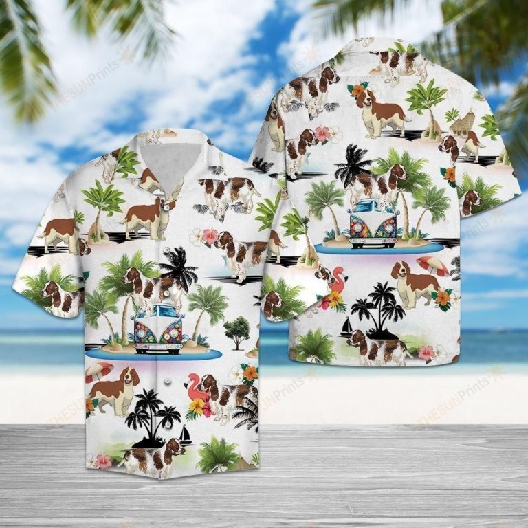 English Springer Spaniel Vacation Short Sleeve Button Up