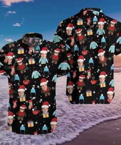 Face Christmas Short Sleeve Button Up