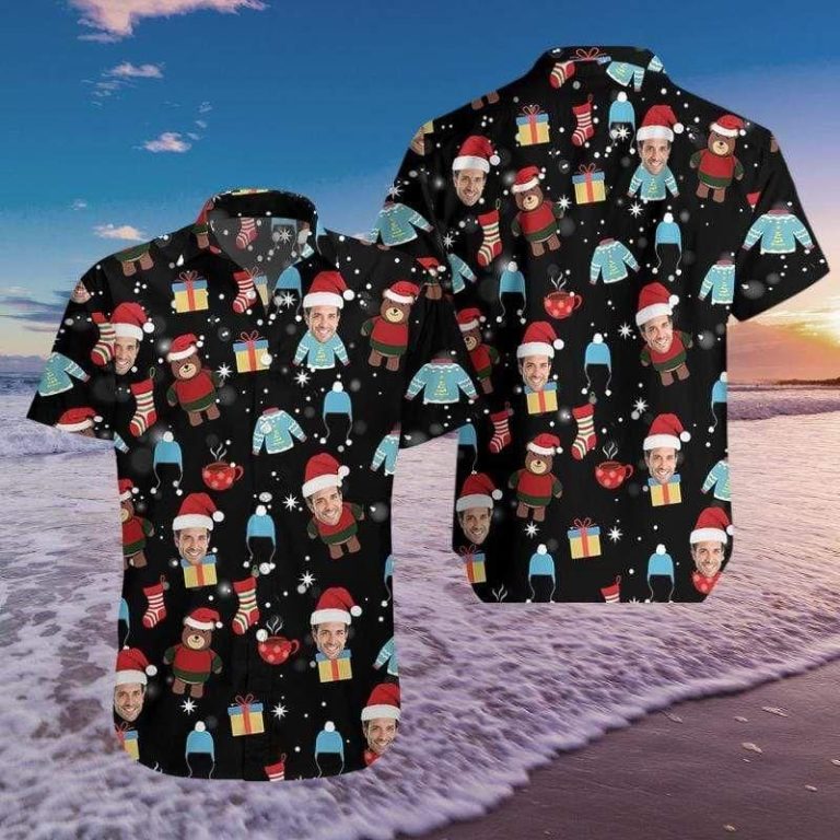Face Christmas Short Sleeve Button Up
