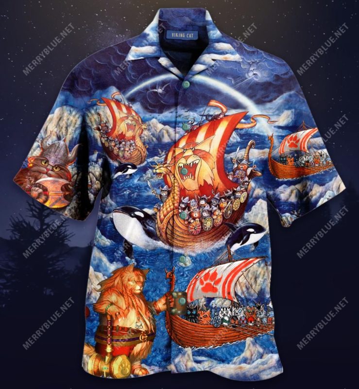 Falala Valhallala Viking Cats Short Sleeve Button Up