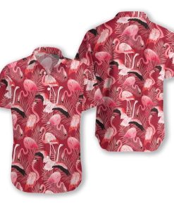 Flamingo Red Christmas Casual Button-Up Shirt