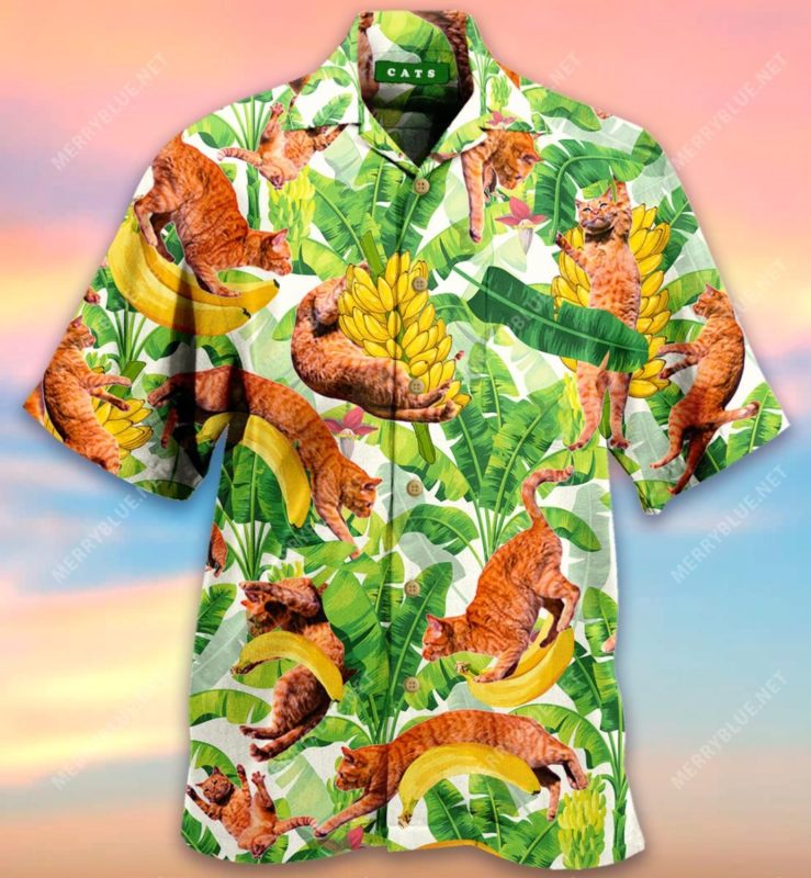 Funny Cats And Jumping Bananas 3D Print Hawaiian Shirt