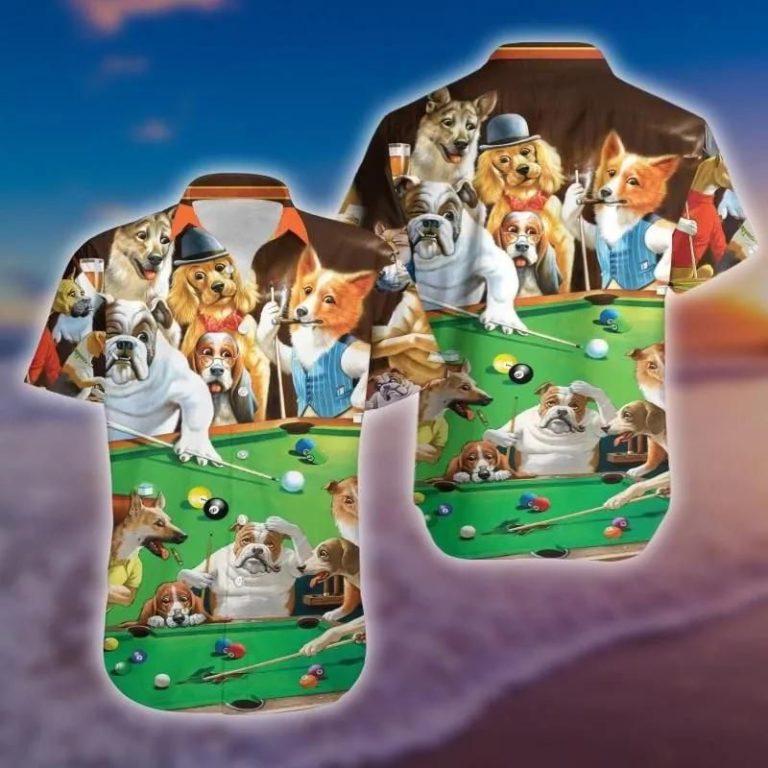 Funny Dog Playing Pool 3D Print Hawaiian Shirt