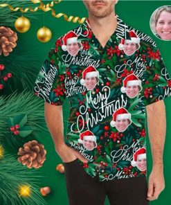 Funny Face Merry Christmas Santa Claus Casual Button-Up Shirt