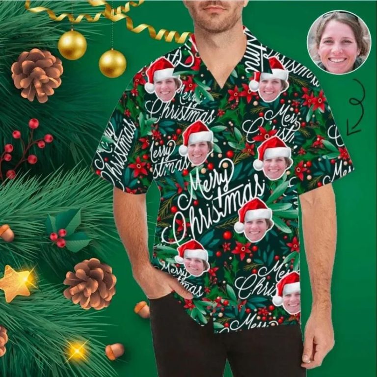 Funny Face Merry Christmas Santa Claus Casual Button-Up Shirt