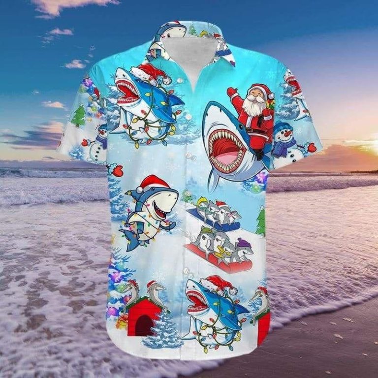 Funny Shark And Santa Claus Merry Christmas Aloha Shirt