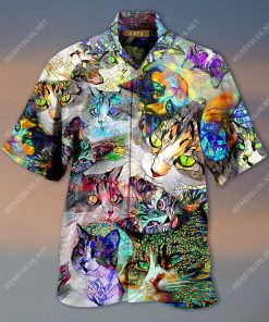 Glowing Stained Glass Cat Hawaiian Shirt