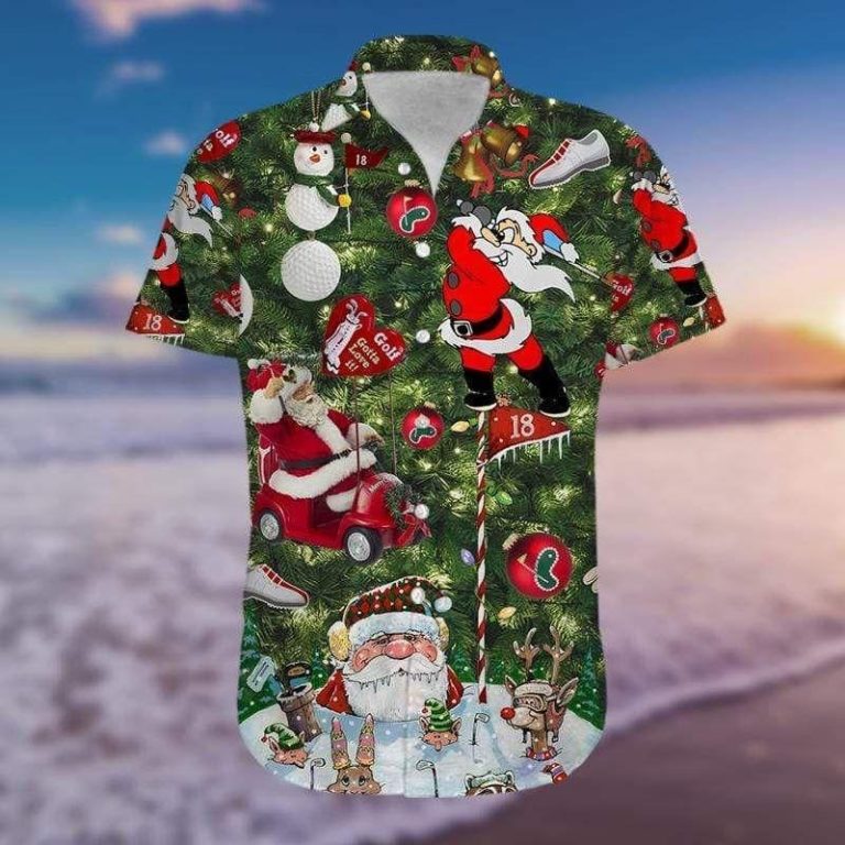 Golf Christmas Short Sleeve Button Up