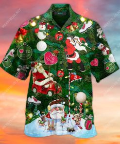Golf Lovers Christmas Short Sleeve Button Up