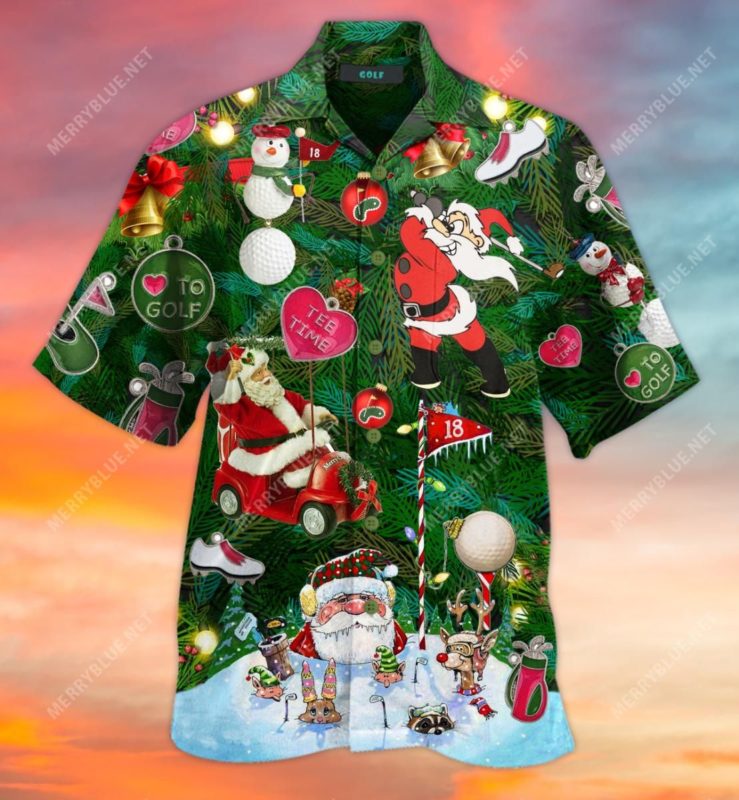Golf Lovers Christmas Short Sleeve Button Up