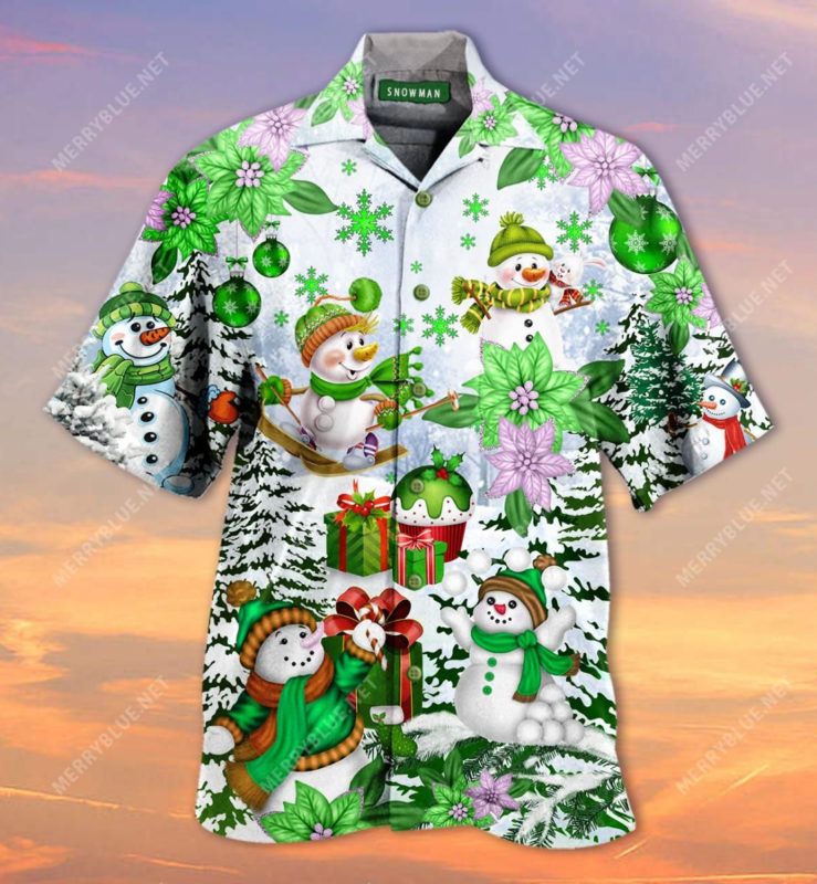 Green Snowman Merry Xmas 3D Print Hawaiian Shirt
