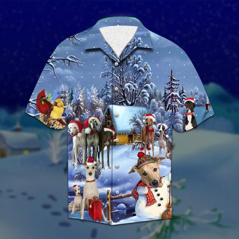 Greyhound Christmas Short Sleeve Button Up