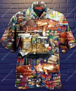 Happiness Is A Good Book And A Cat 3D Print Hawaiian Shirt