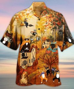 Happy Fall Y All Cats 3D Print Hawaiian Shirt Happy Fall Y All Cats 3D Print Hawaiian Shirt