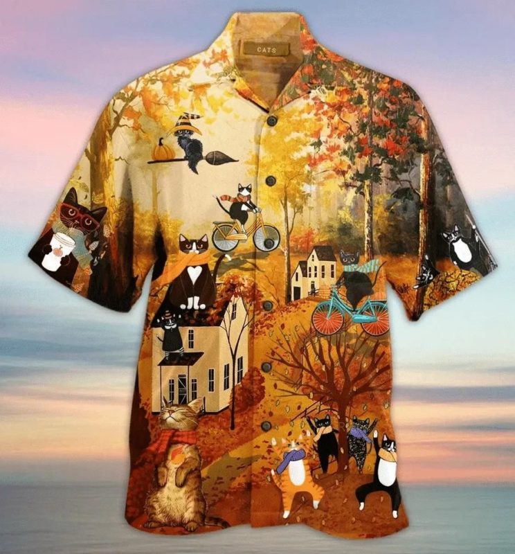 Happy Fall Y All Cats 3D Print Hawaiian Shirt