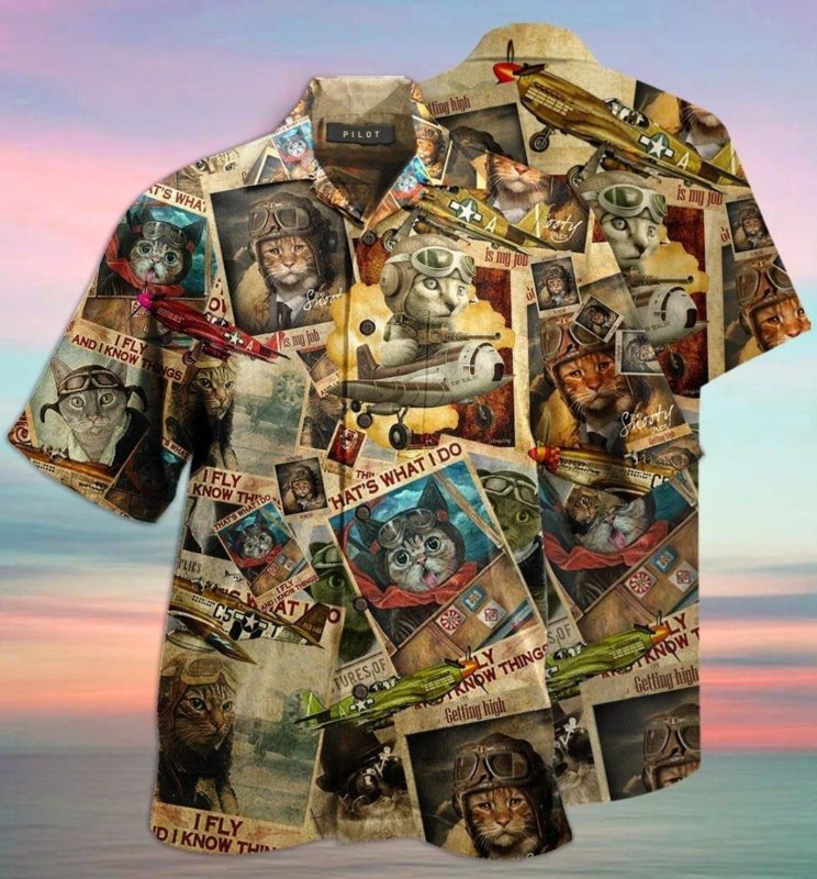 Happy Pilot Cat Casual Button-Up Shirt