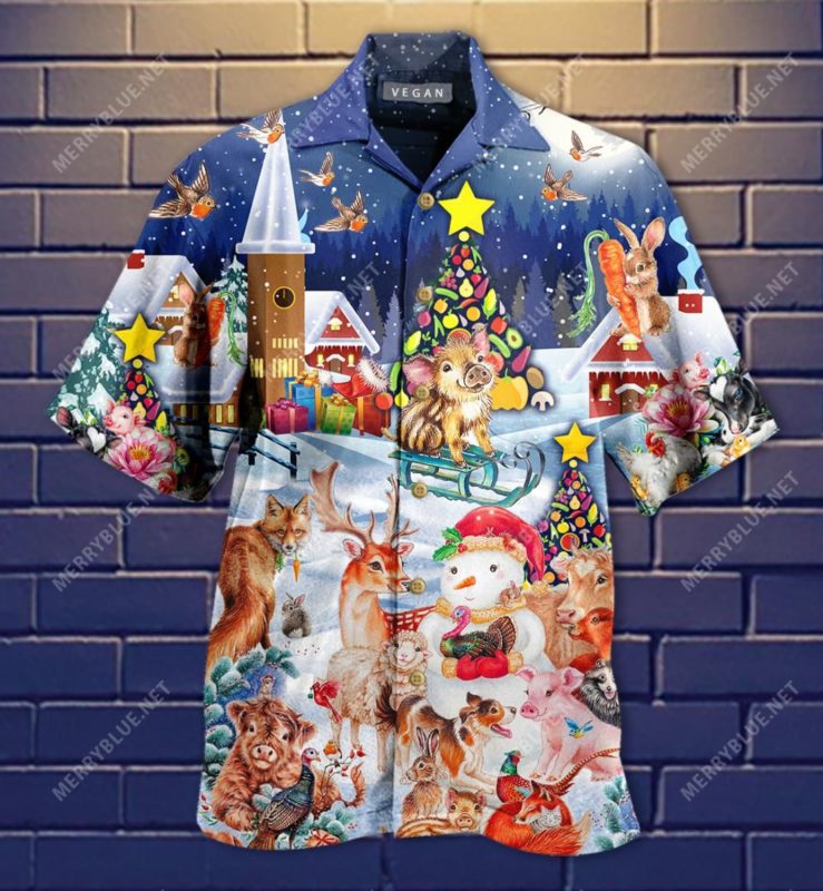 Happy Vegan Christmas 3D Print Hawaiian Shirt